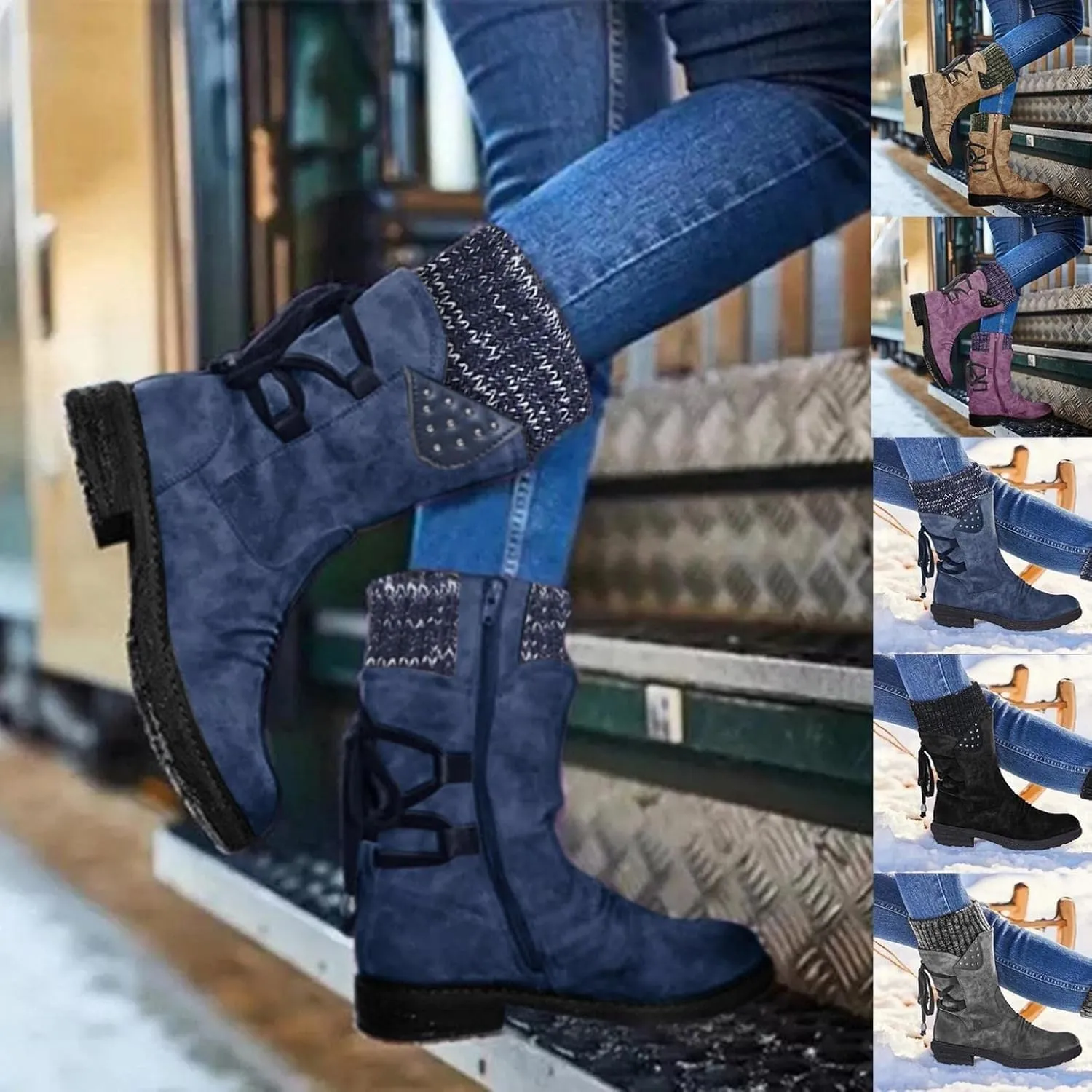 Booties for Women Winter Hiking Boots Keep Warm Anti-Slip Soft Sole Warm Fur Lined Winter Ankle Booties