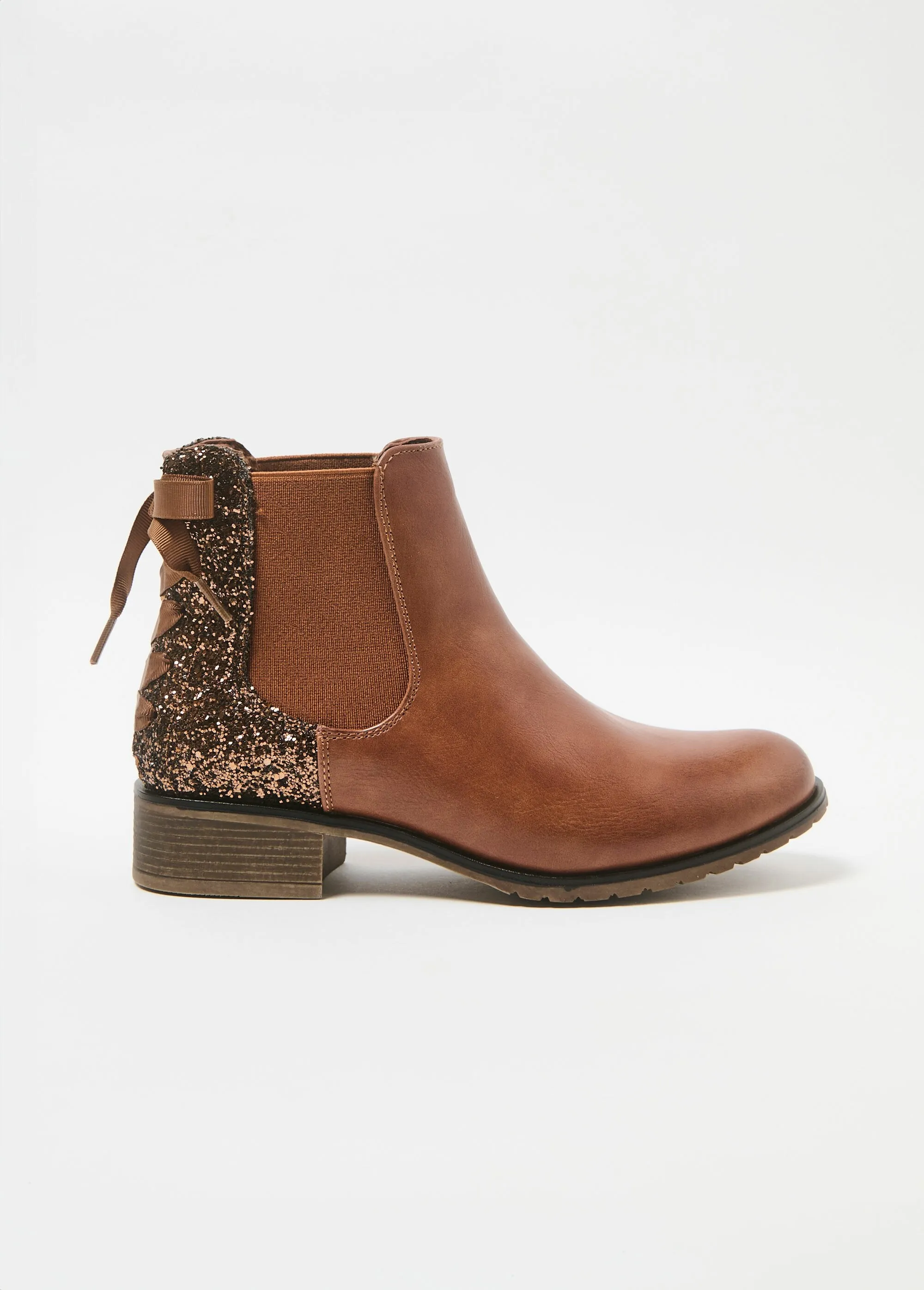 Boots Chelsea talon pailletté avec noeud