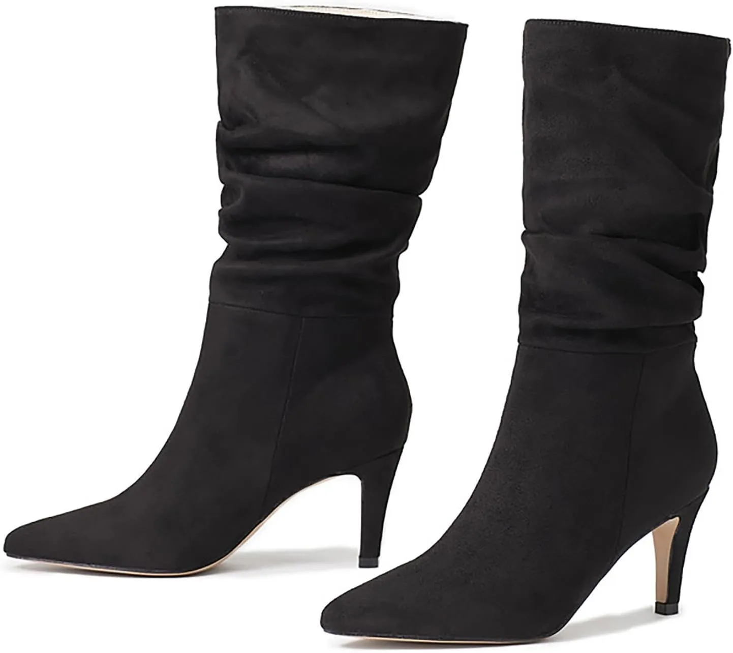Boots For Women Mid Calf Ankle Boots for Women Suede Pleated Low Heel Point Toe Boots Fall Comfortable Wide Calf Winter