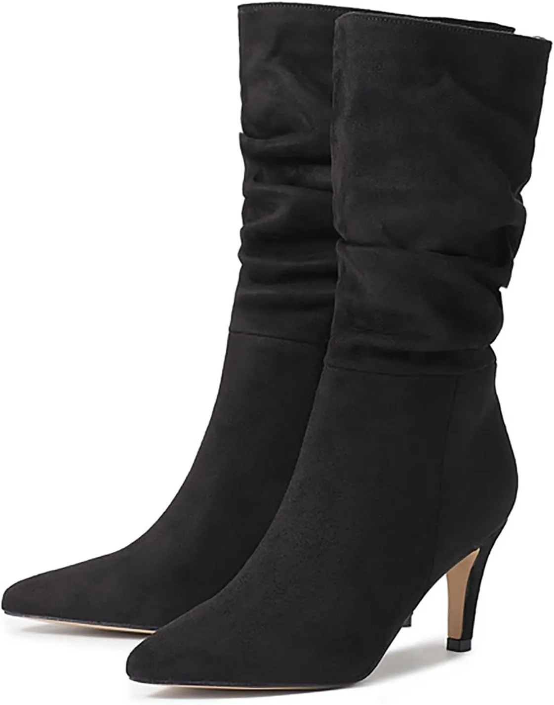 Boots For Women Mid Calf Ankle Boots for Women Suede Pleated Low Heel Point Toe Boots Fall Comfortable Wide Calf Winter