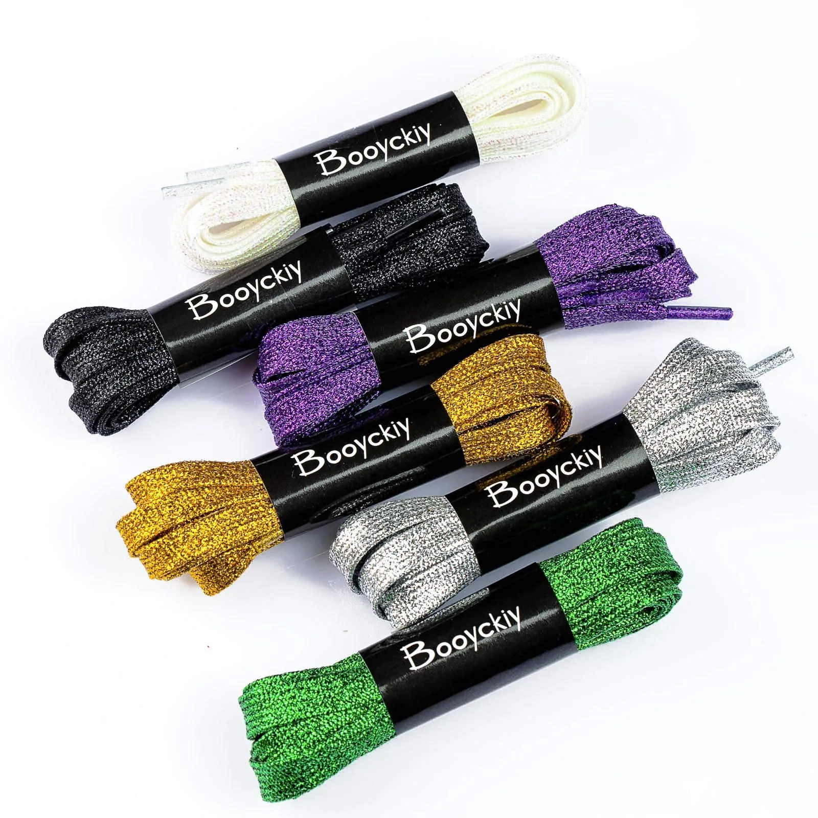 Booyckiy [6 Pairs] Glitter Shoe Laces for Sneakers, 47" Flat Shiny Metallic Shoelaces for Canvas Athletic Shoes