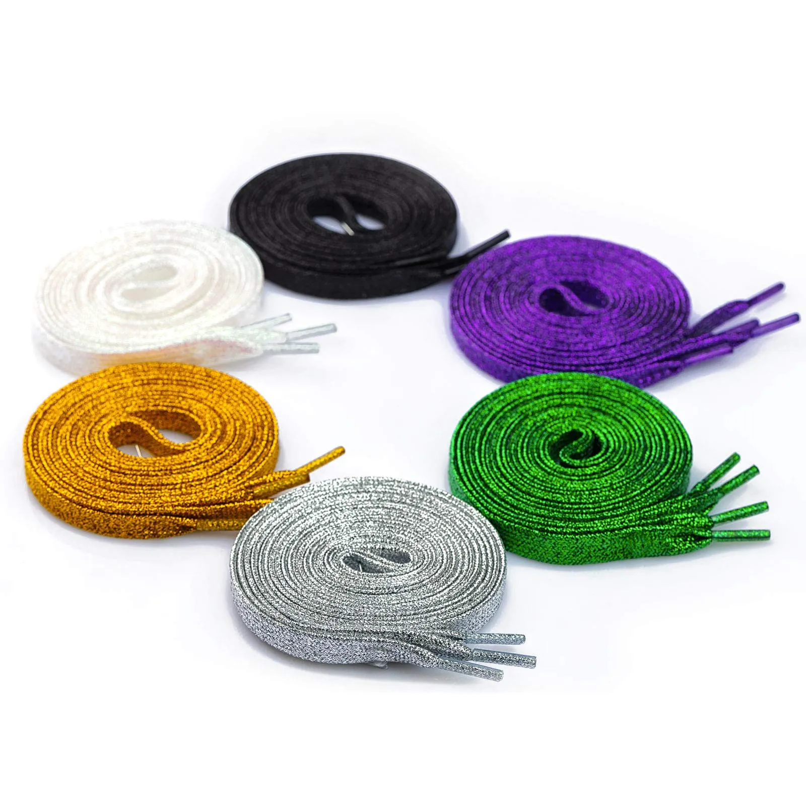 Booyckiy [6 Pairs] Glitter Shoe Laces for Sneakers, 47" Flat Shiny Metallic Shoelaces for Canvas Athletic Shoes