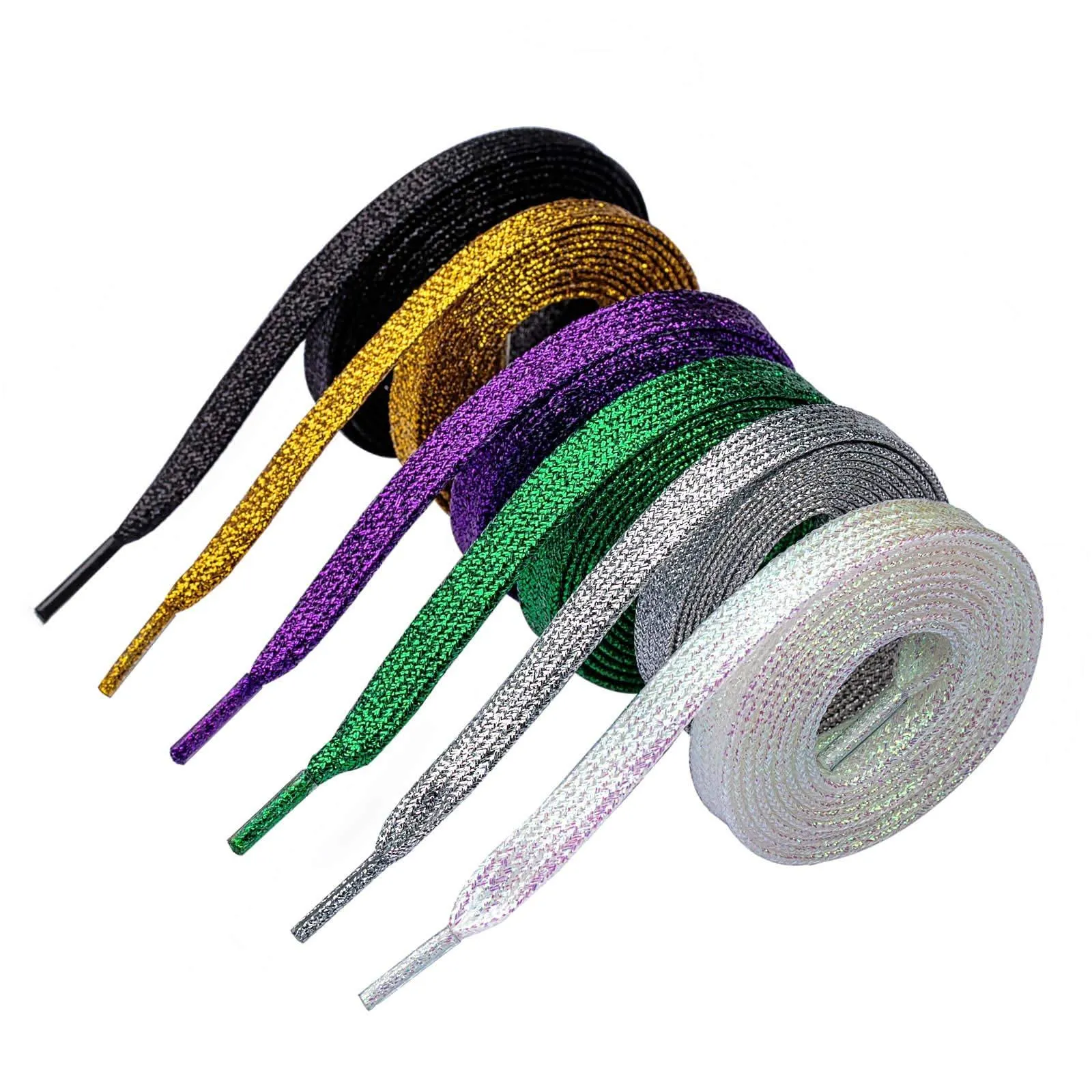 Booyckiy [6 Pairs] Glitter Shoe Laces for Sneakers, 47" Flat Shiny Metallic Shoelaces for Canvas Athletic Shoes