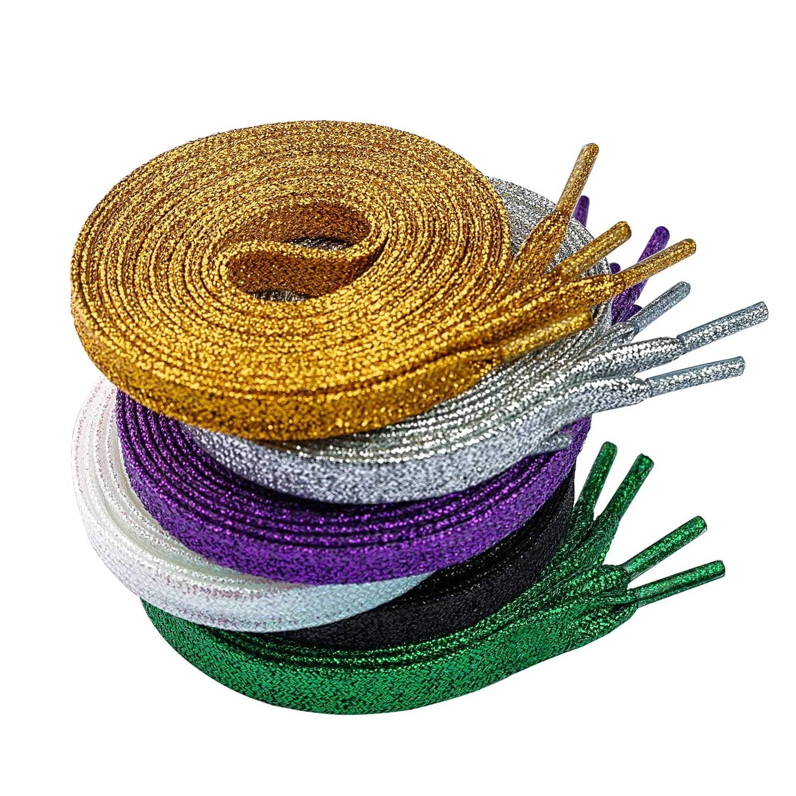 Booyckiy [6 Pairs] Glitter Shoe Laces for Sneakers, 47" Flat Shiny Metallic Shoelaces for Canvas Athletic Shoes