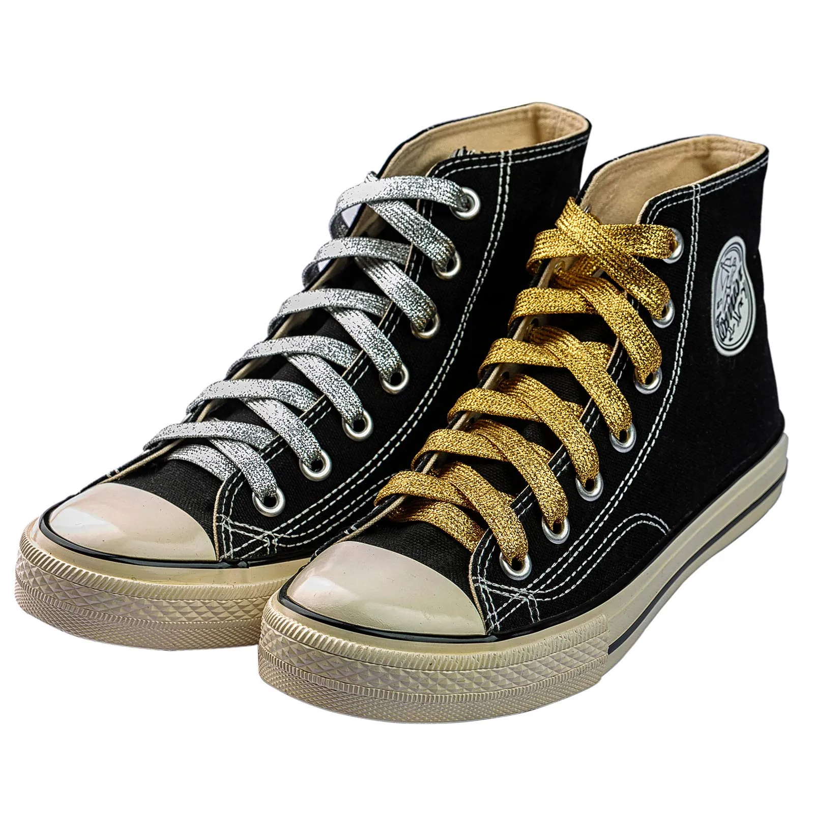 Booyckiy [6 Pairs] Glitter Shoe Laces for Sneakers, 47" Flat Shiny Metallic Shoelaces for Canvas Athletic Shoes