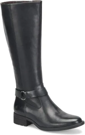 BORN Womens Saddler Leather Embellished Knee-High Boots Black 5.5 Medium (B,M)