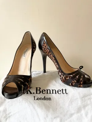 BRAND NEW LK BENNETT BLACK & BROWN LEOPARD PRINT PEEPTOE HEELS SIZE 5/38