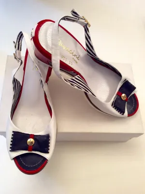 Brand New Pavacini By Pavers Red, White & Blue Wedge Heel Sandals Size 6/39