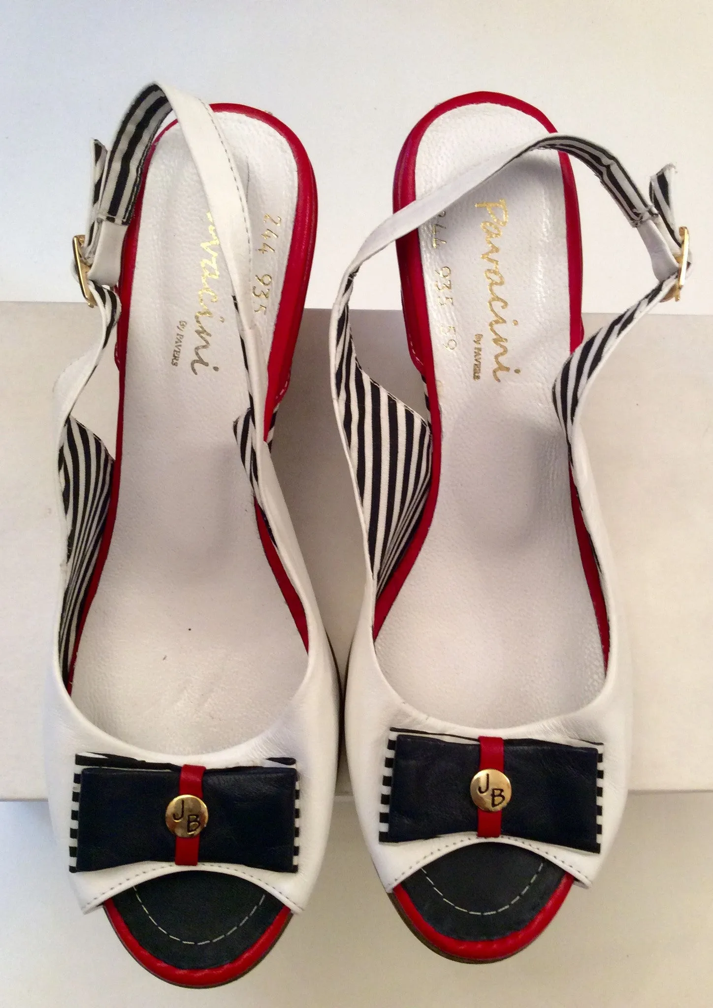 Brand New Pavacini By Pavers Red, White & Blue Wedge Heel Sandals Size 6/39
