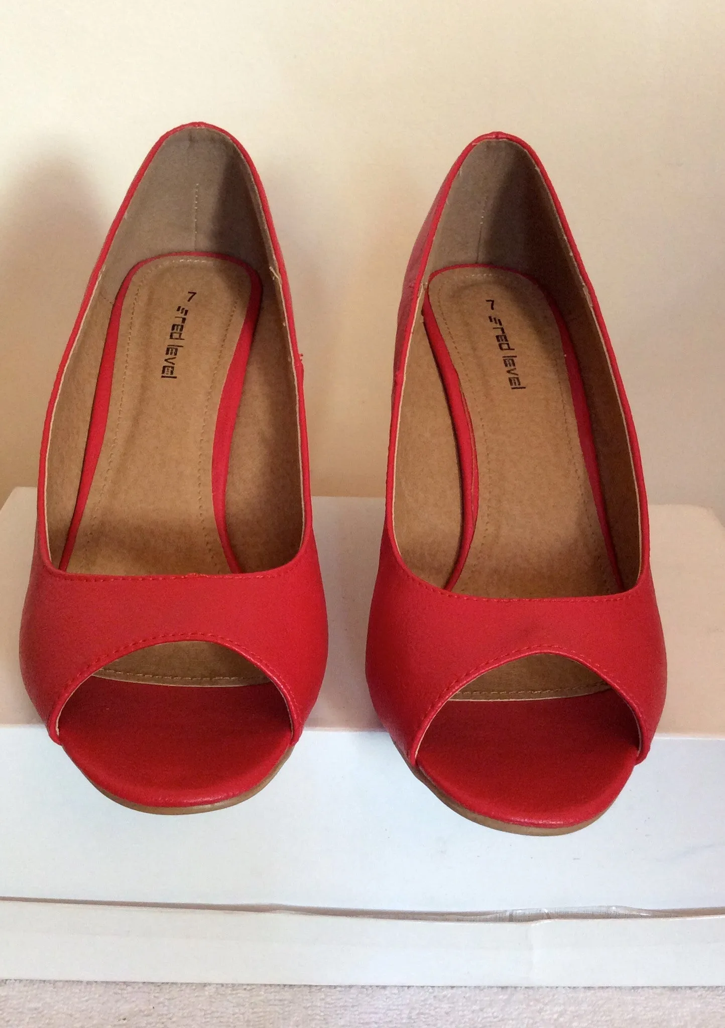 Brand New Red Level Red Peeptoe Striped Wedge Heels Size 7/40