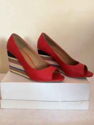 Brand New Red Level Red Peeptoe Striped Wedge Heels Size 7/40