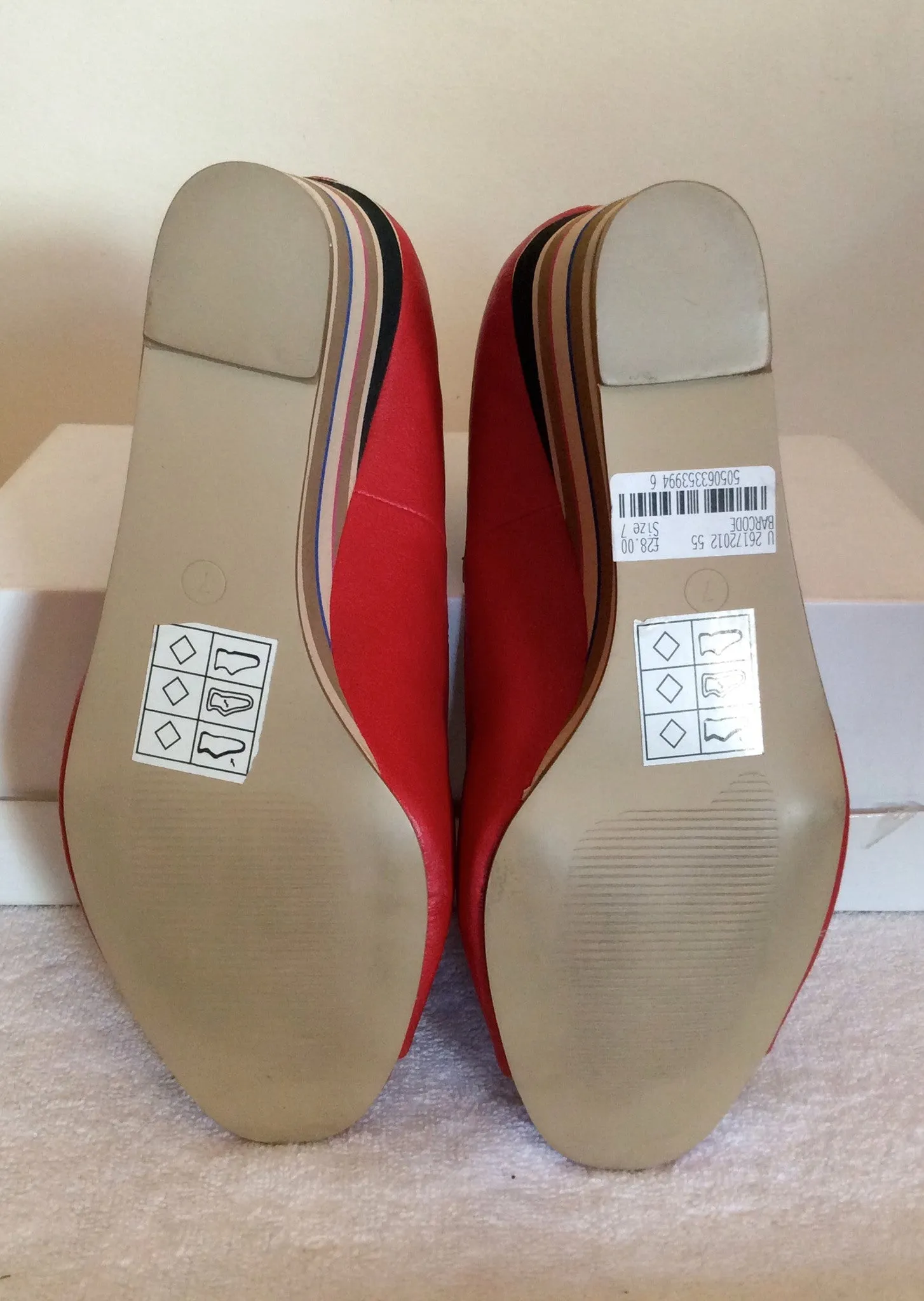 Brand New Red Level Red Peeptoe Striped Wedge Heels Size 7/40