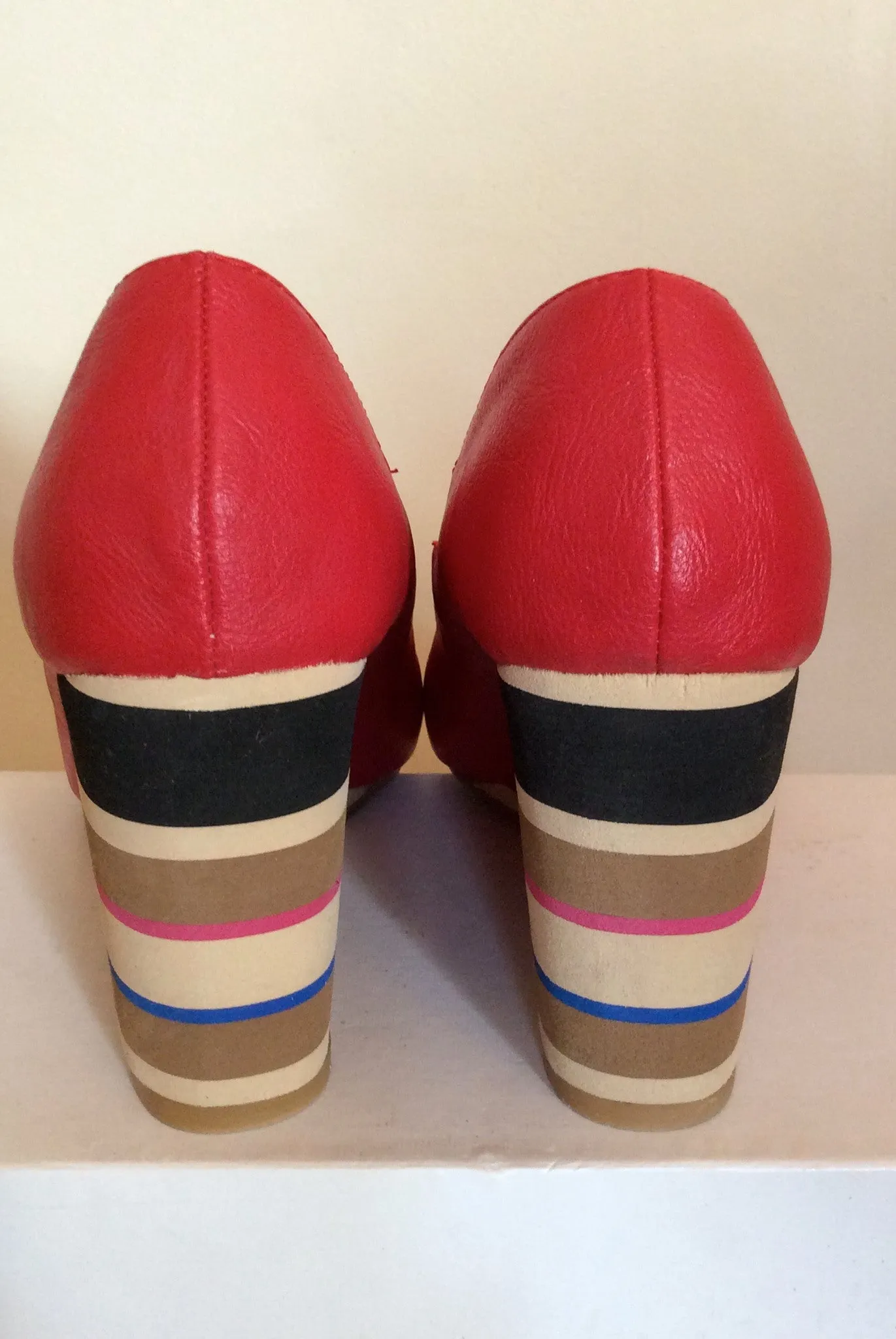 Brand New Red Level Red Peeptoe Striped Wedge Heels Size 7/40