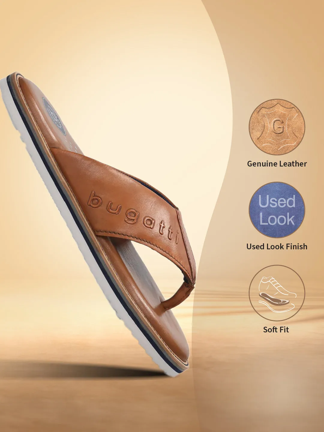 bugatti Cognac Premium Leather Sandals