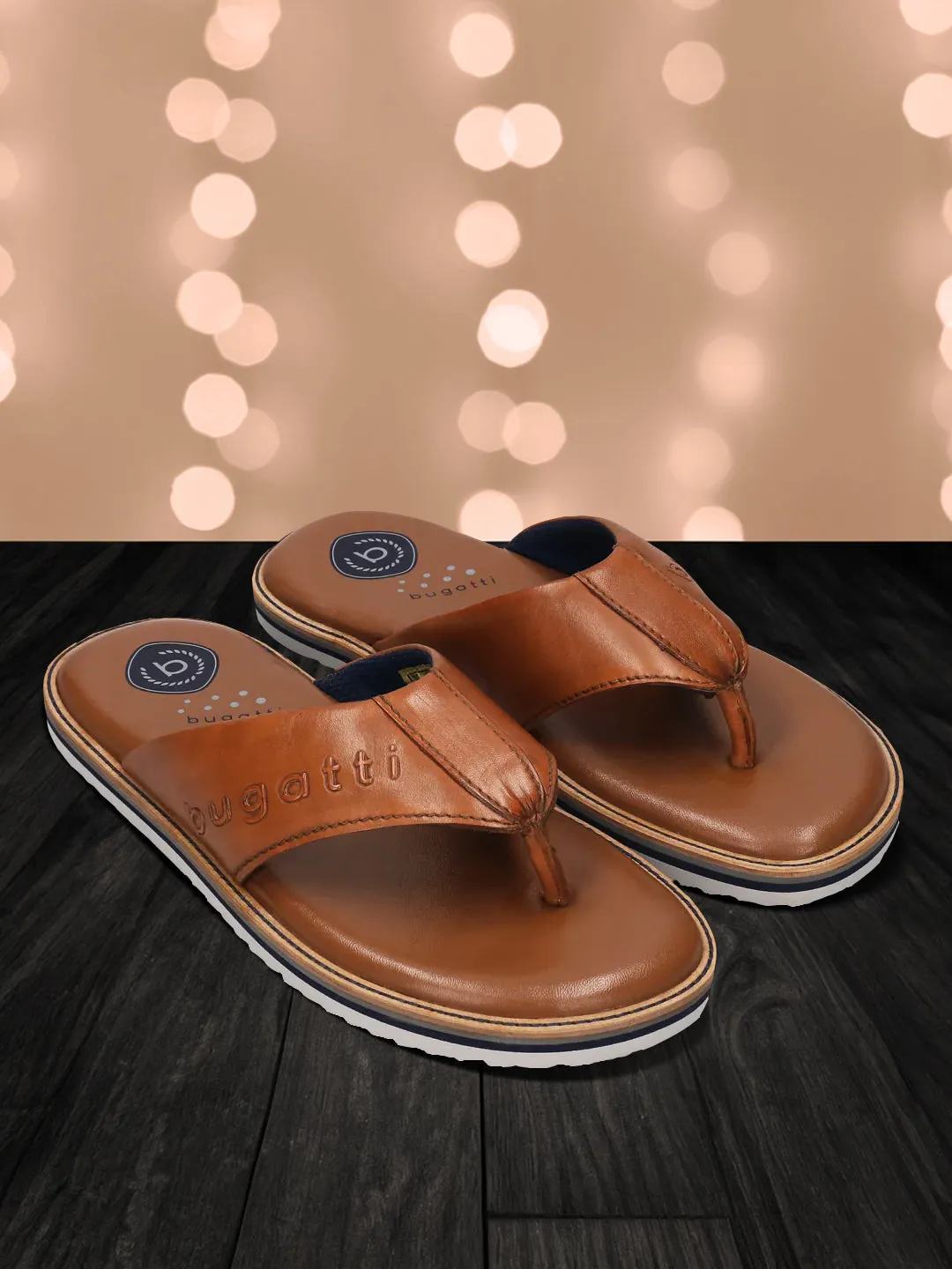 bugatti Cognac Premium Leather Sandals