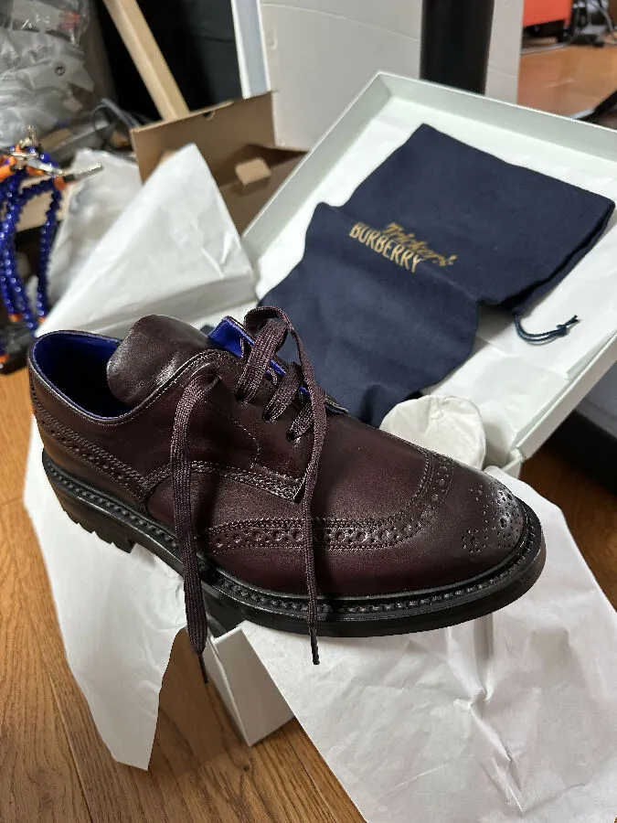Burberry x Trickers men's burgundy leather brogue shoes
