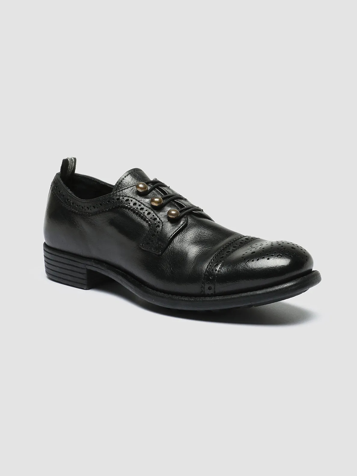 CALIXTE 022 - Black Leather Brogue Derby Shoes
