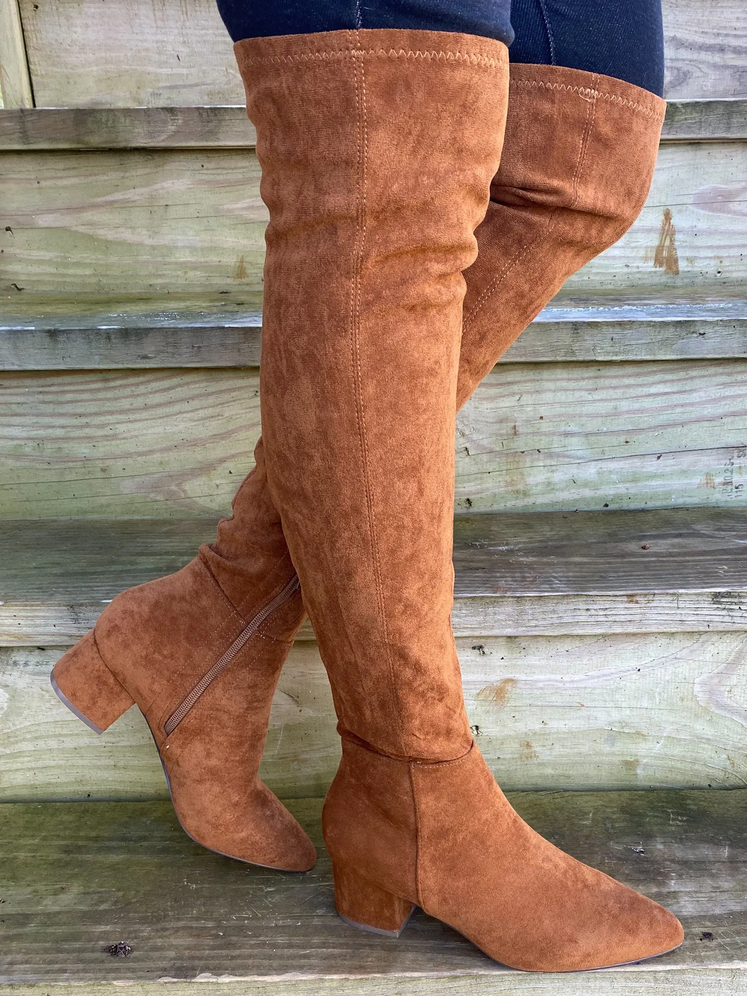 Camel Over the Knee Suede Boots
