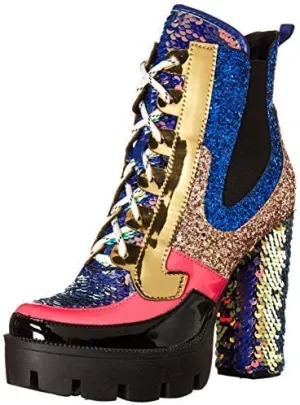 Cape Robbin | NELL CHUNKY BLOCK HIGH HEEL PLATFORM LACE UP BOOTS-MERMAID (8, mermaid)
