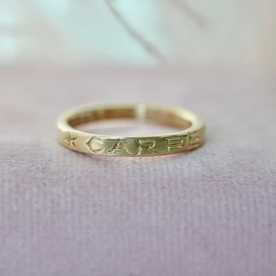 Carpe Noctum Engraved Gold Band