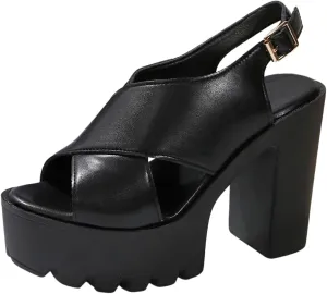 Casual Dress Shoes Casual Fashion All Solid Color Thick Heel Thick Sole One Line Strap Women's High Heel Sandals