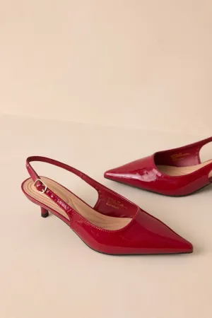 Celestial Dreams Burgundy Pointed-Toe Slingback Kitten Heels