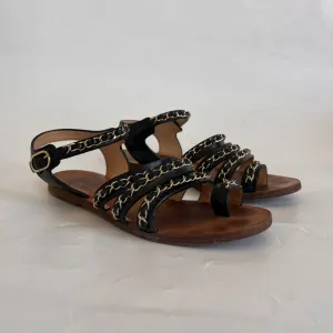 Chanel Black Leather Goldtone Chain Gladiator Sandals, 38