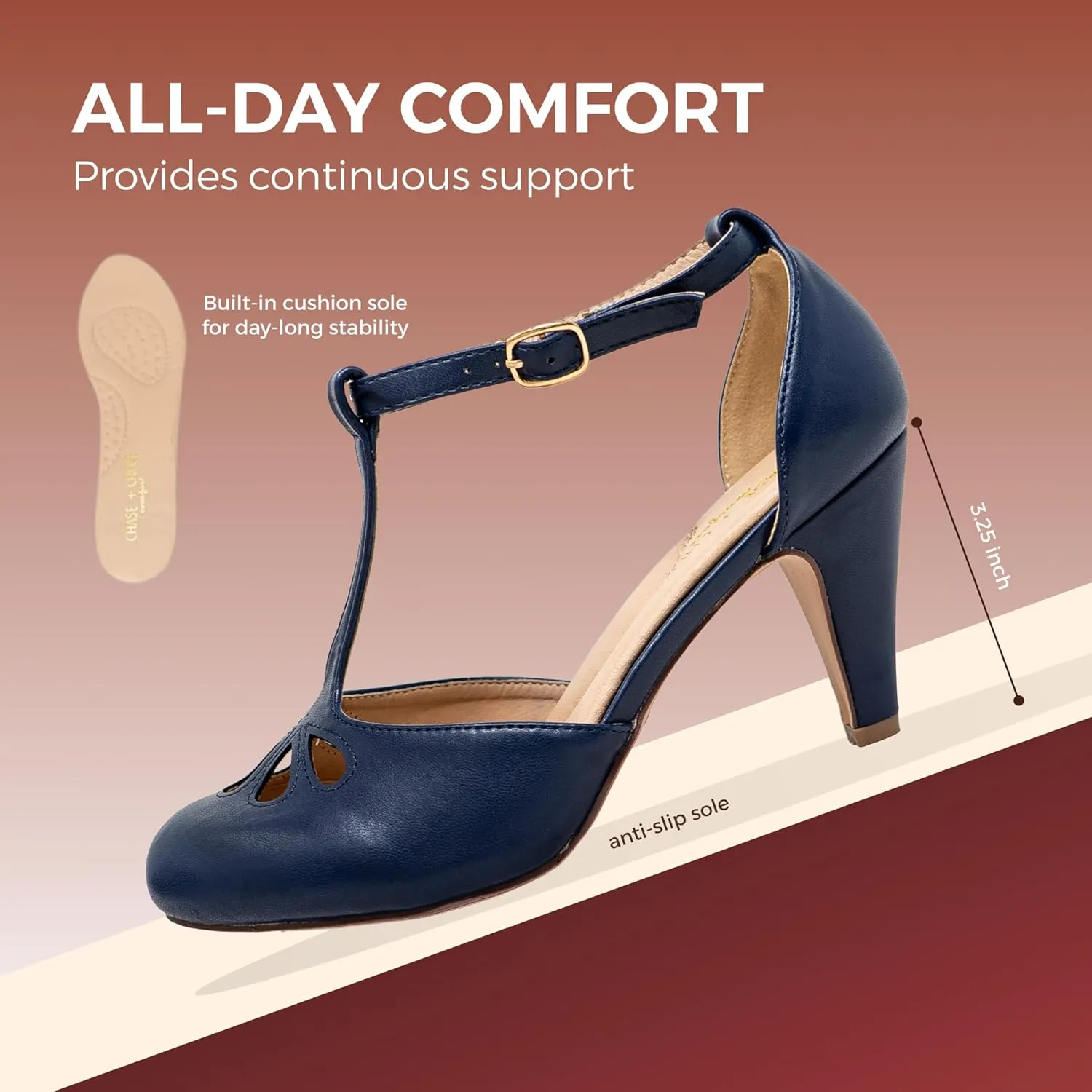Chase & Chloe Women Mary Jane Oxford Pumps - Cute Low Kitten Heels - Retro Round Toe Shoe with Ankle Strap