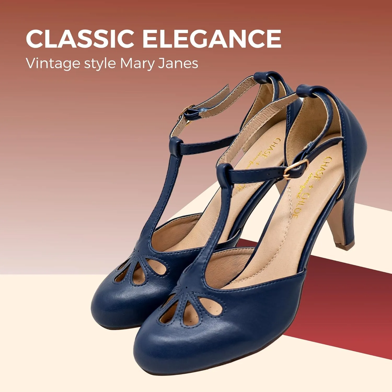 Chase & Chloe Women Mary Jane Oxford Pumps - Cute Low Kitten Heels - Retro Round Toe Shoe with Ankle Strap