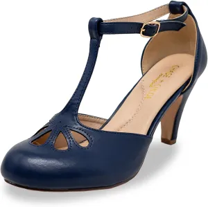 Chase & Chloe Women Mary Jane Oxford Pumps - Cute Low Kitten Heels - Retro Round Toe Shoe with Ankle Strap