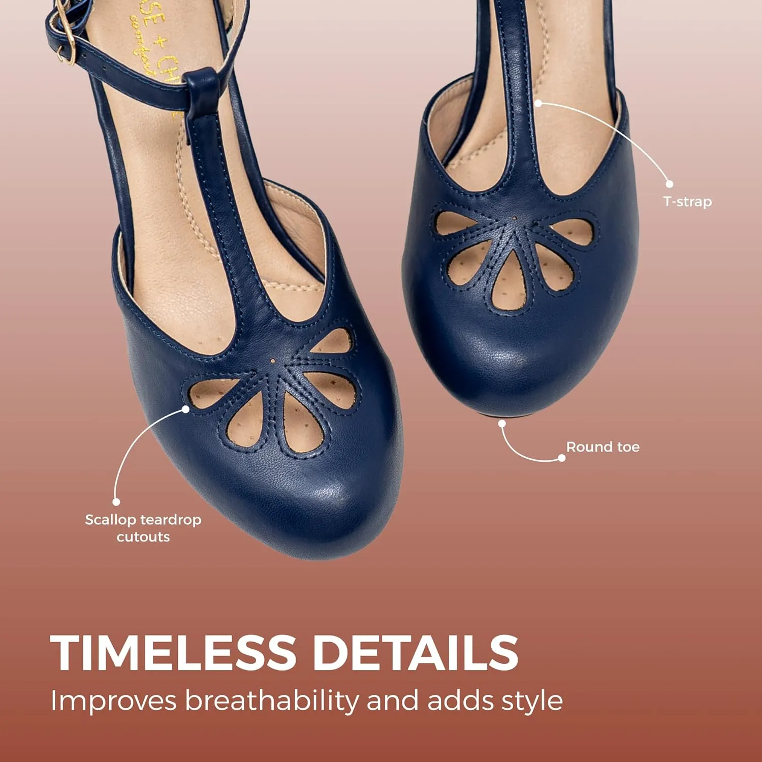Chase & Chloe Women Mary Jane Oxford Pumps - Cute Low Kitten Heels - Retro Round Toe Shoe with Ankle Strap