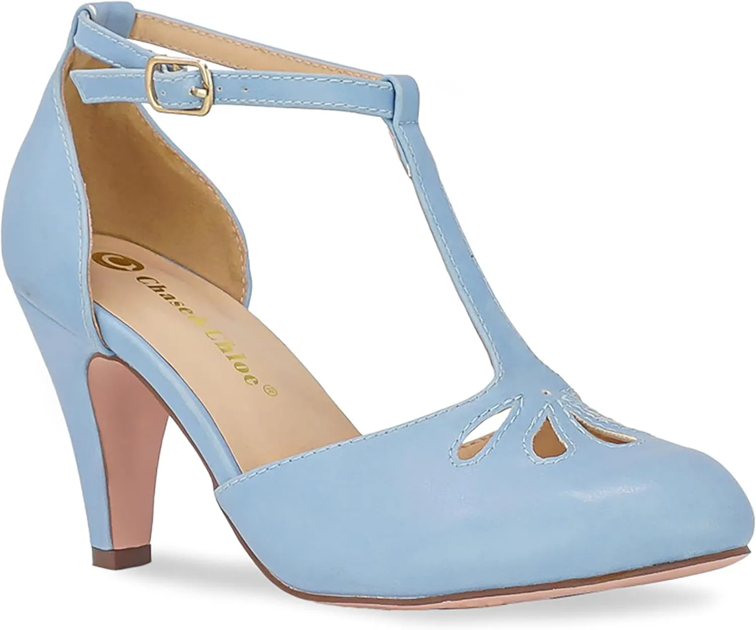 Chase & Chloe Women Mary Jane Oxford Pumps - Cute Low Kitten Heels - Retro Round Toe Shoe with Ankle Strap