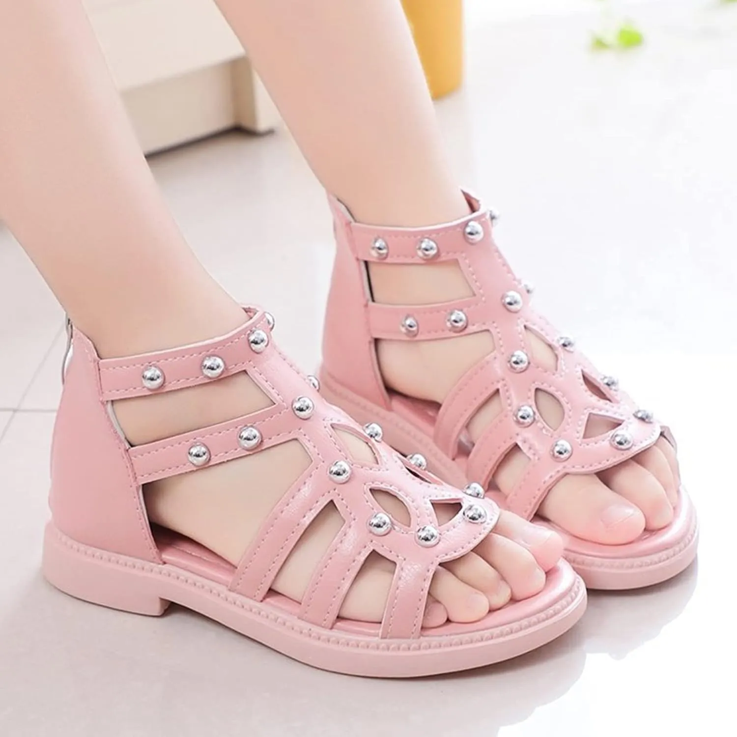 Children Shoes Flat High Top Sandals Fashion Summer Little Girl Beads High Top Princess Children Shoes Flower