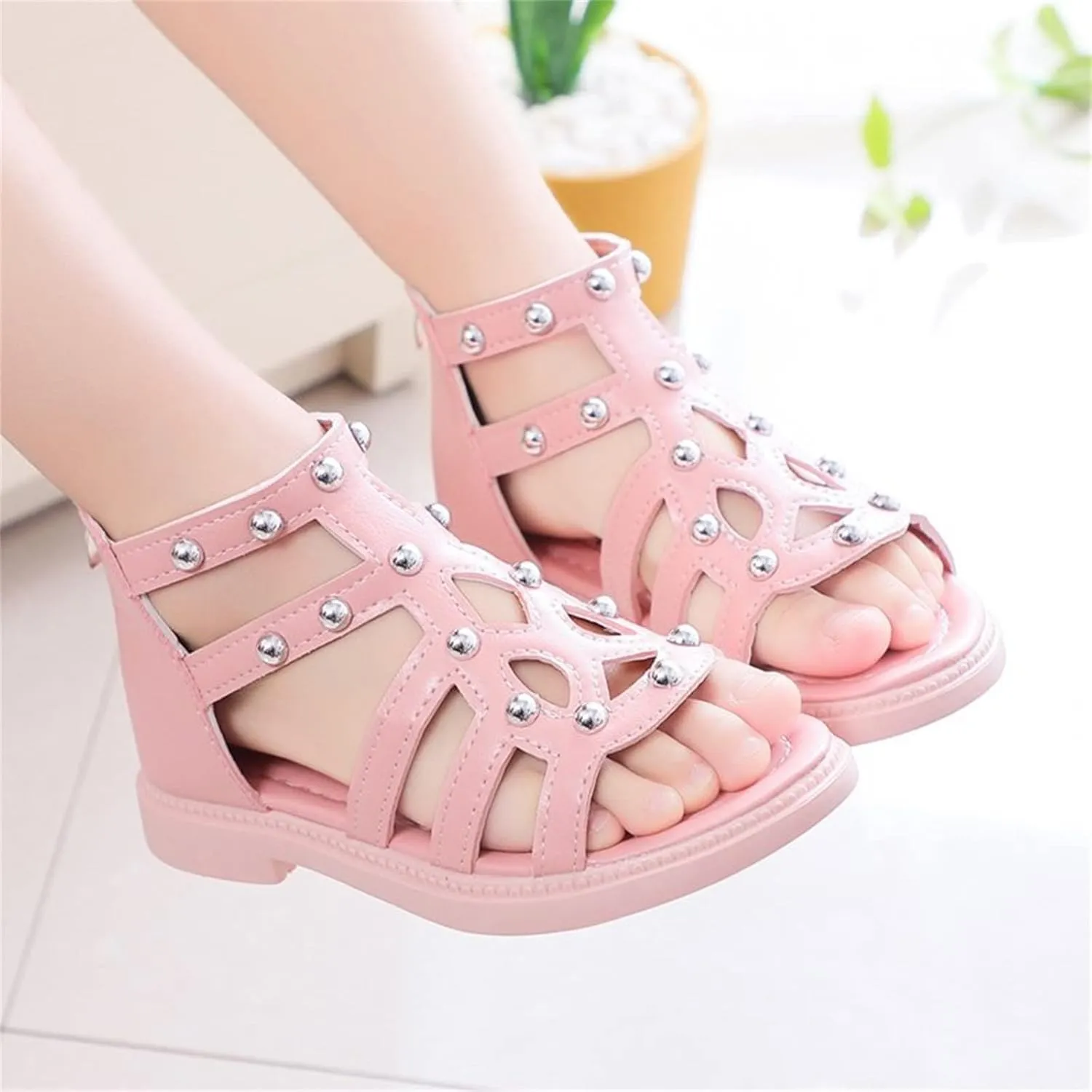 Children Shoes Flat High Top Sandals Fashion Summer Little Girl Beads High Top Princess Children Shoes Flower