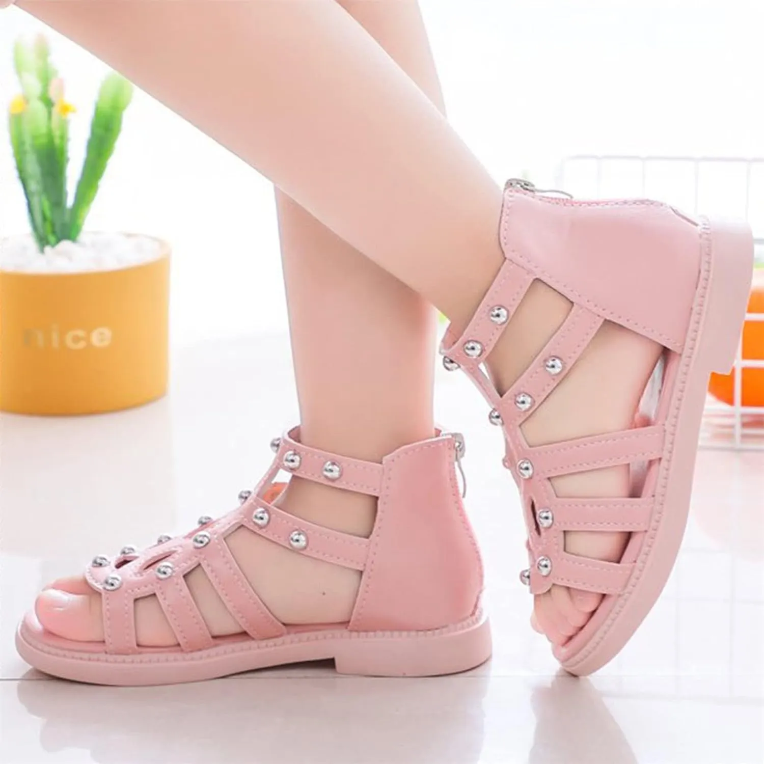 Children Shoes Flat High Top Sandals Fashion Summer Little Girl Beads High Top Princess Children Shoes Flower