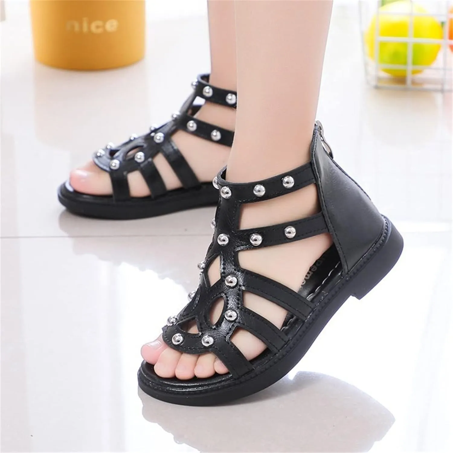 Children Shoes Flat High Top Sandals Fashion Summer Little Girl Beads High Top Princess Toddlers Sandals for