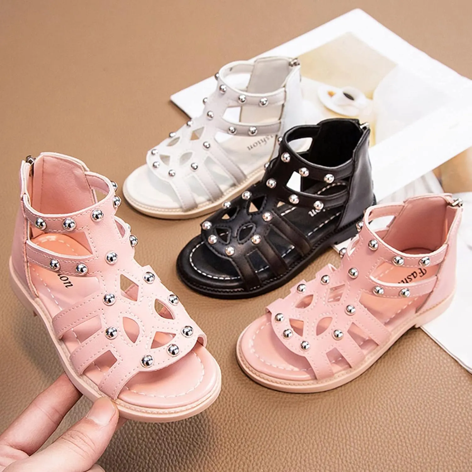 Children Shoes Flat High Top Sandals Fashion Summer Little Girl Beads High Top Princess Toddlers Sandals for