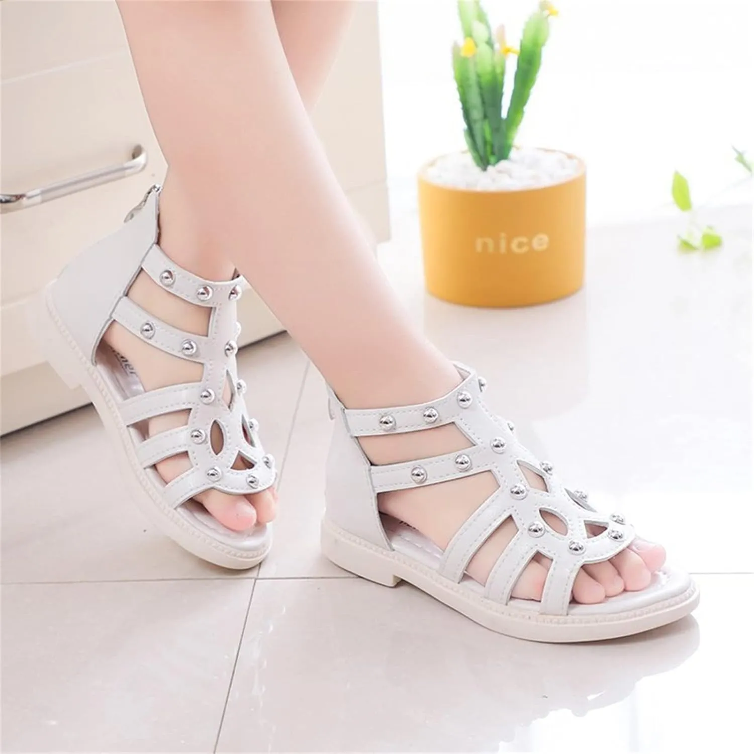 Children Shoes Flat High Top Sandals Fashion Summer Little Girl Beads High Top Princess Toddlers Sandals for