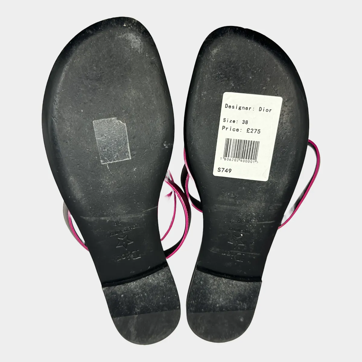 Christian Dior black and pink leather Poison-D Thong sandals