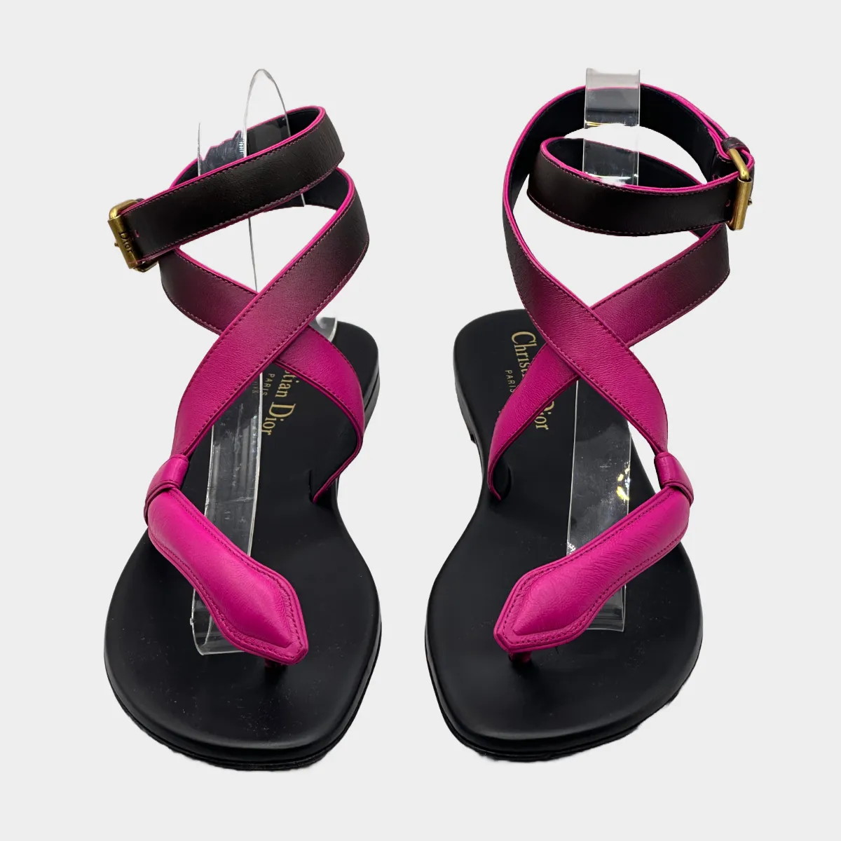 Christian Dior black and pink leather Poison-D Thong sandals