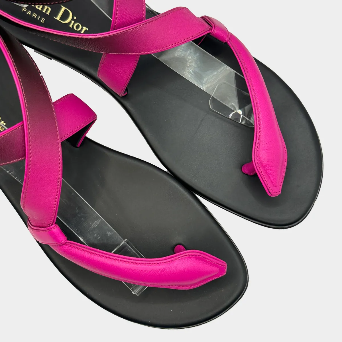 Christian Dior black and pink leather Poison-D Thong sandals