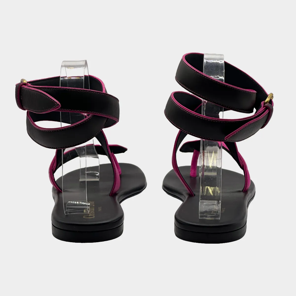 Christian Dior black and pink leather Poison-D Thong sandals