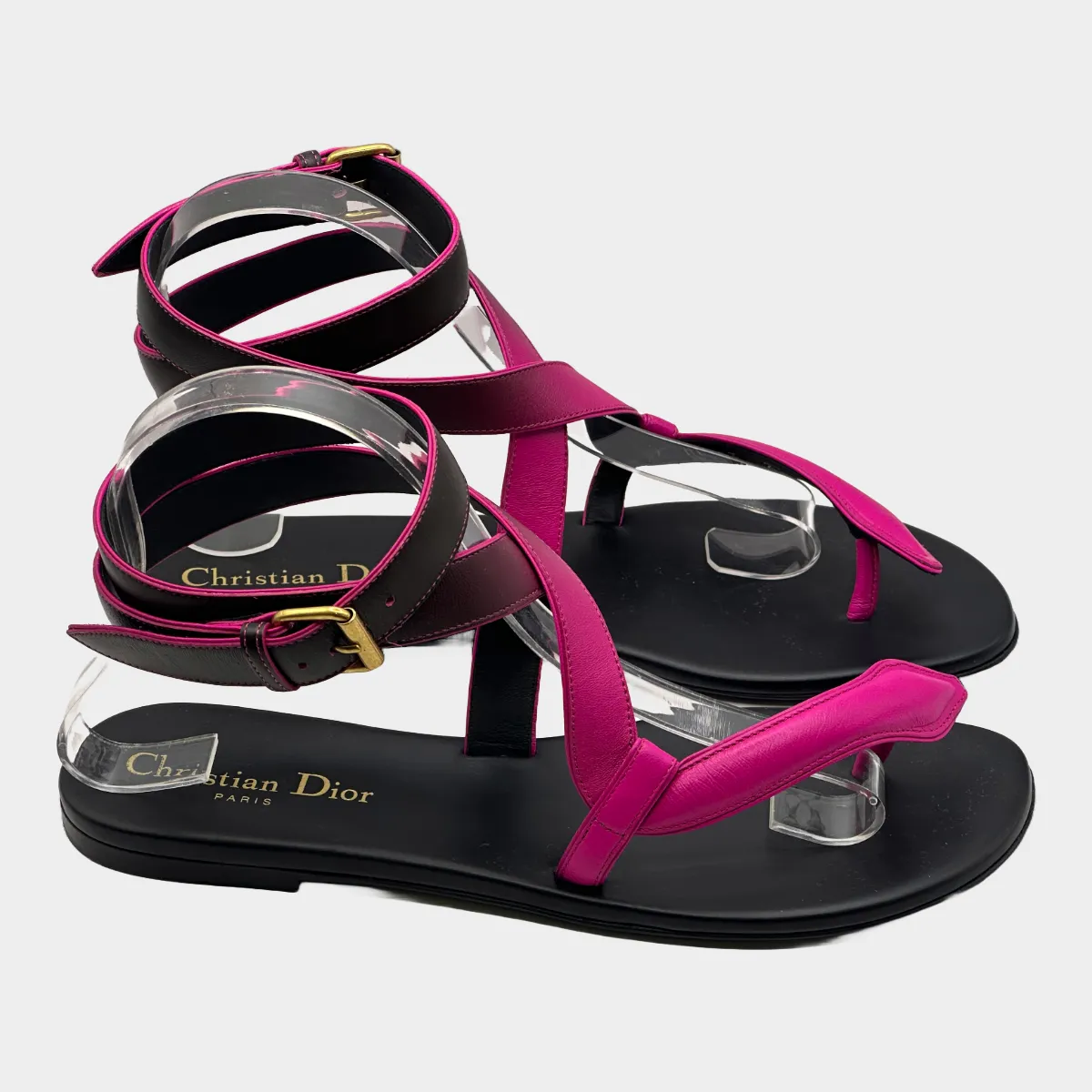 Christian Dior black and pink leather Poison-D Thong sandals