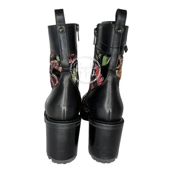 Christian Louboutin Croc Floral Studded Hiking Ankle Boots Black Spike Studded 37