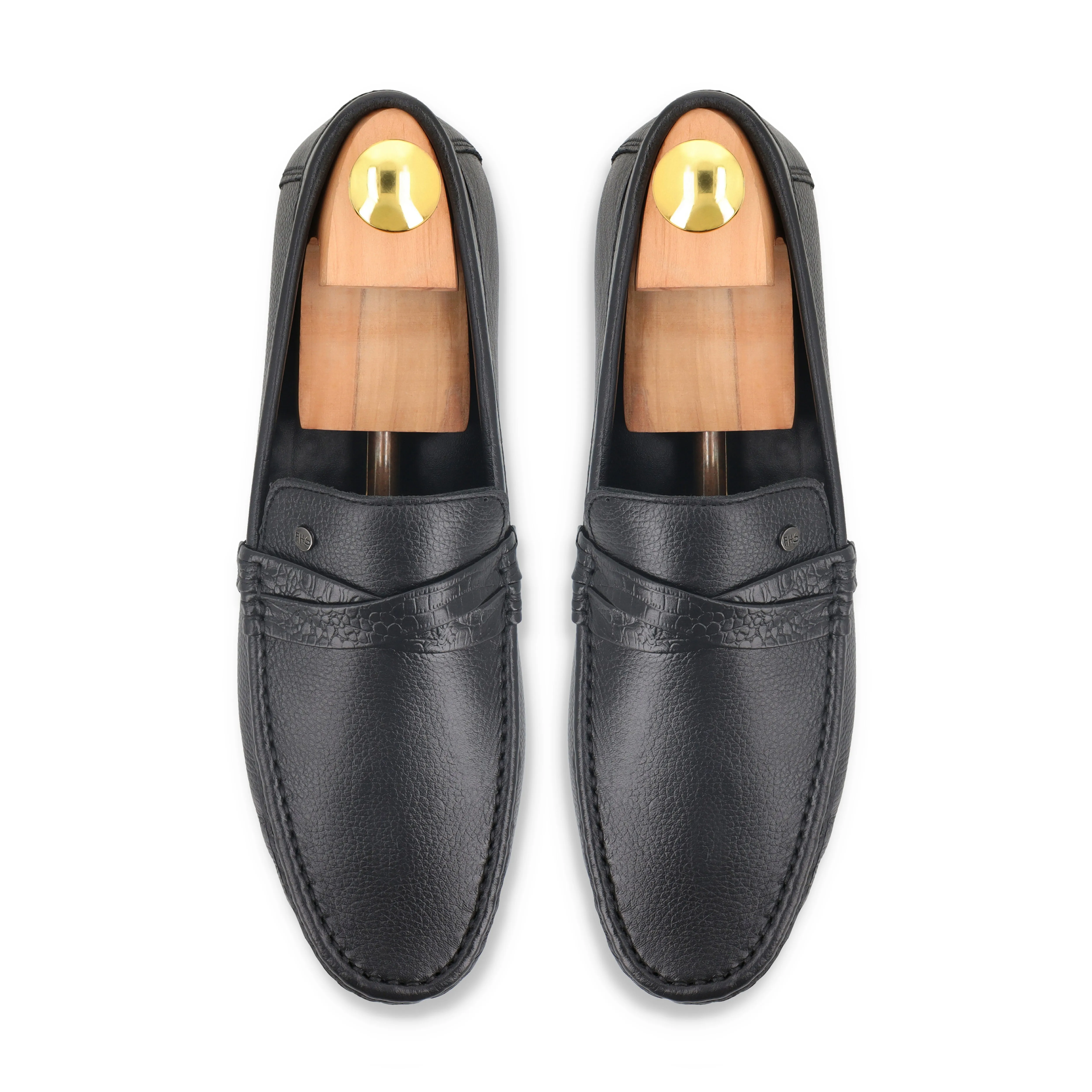 Classic Cross Stripped Moccasins - Black