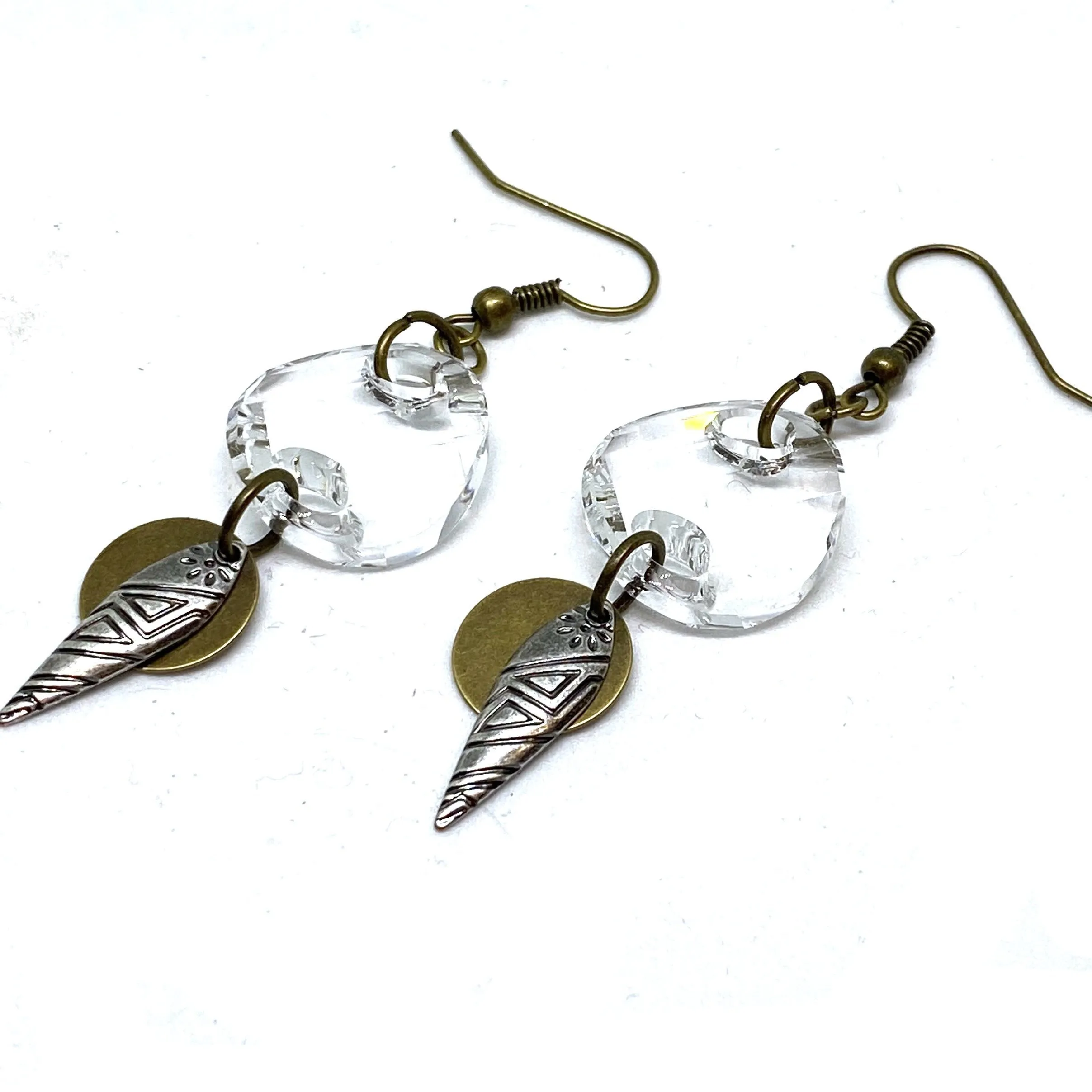 Clear Crystal Tribal Dangle Earrings