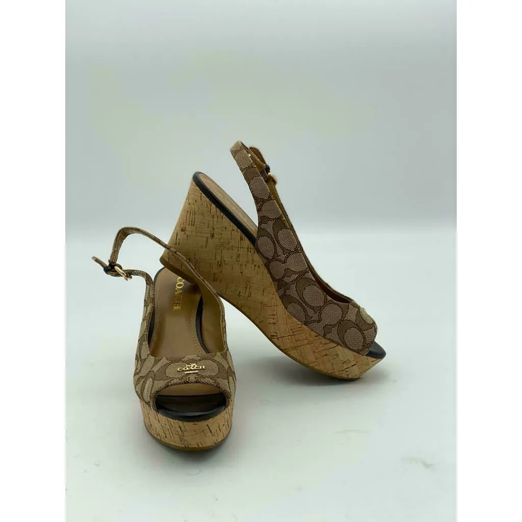 Coach Ferry Peep Open Toe Wedge Sandals Size 7B