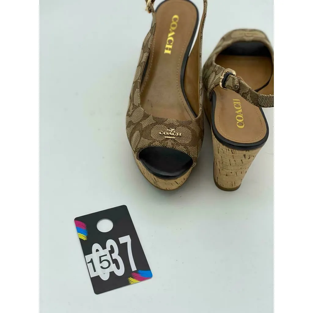 Coach Ferry Peep Open Toe Wedge Sandals Size 7B