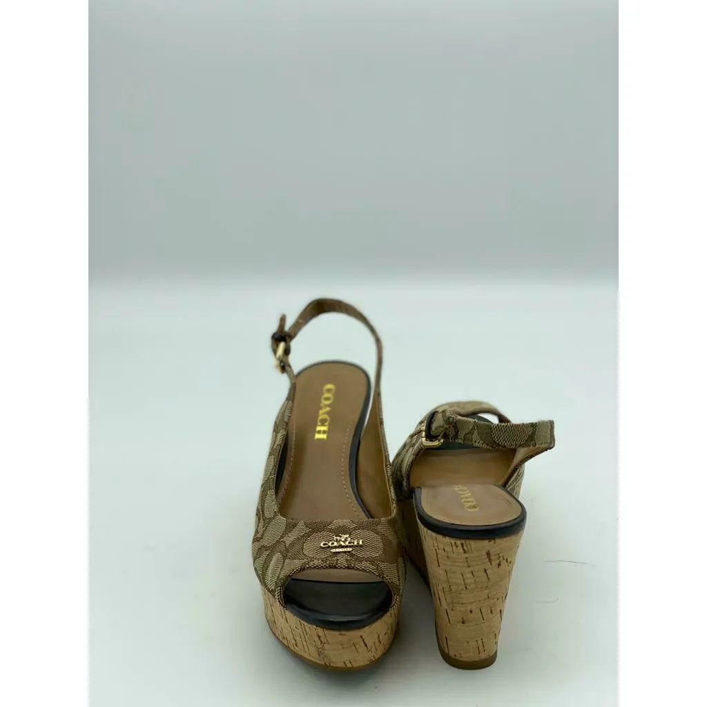 Coach Ferry Peep Open Toe Wedge Sandals Size 7B