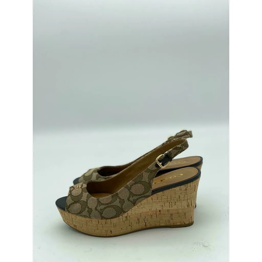 Coach Ferry Peep Open Toe Wedge Sandals Size 7B